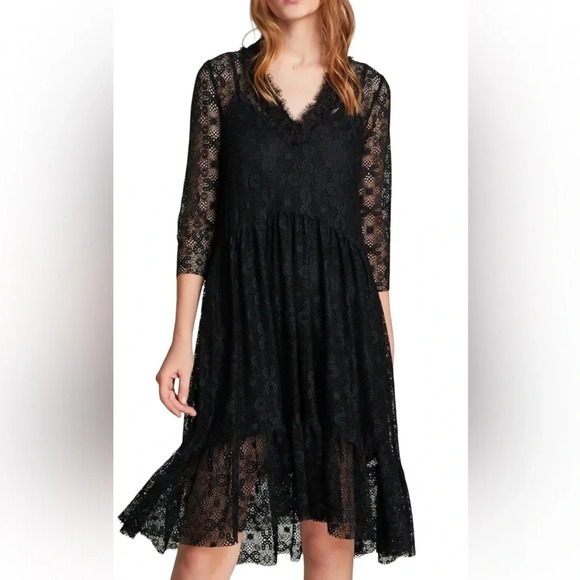 Zara black V neck Lace  Midi dress Sz XS - Picture 3 of 17